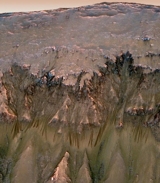 NASA image: Oblique View of Warm Season Flows in Newton Crater