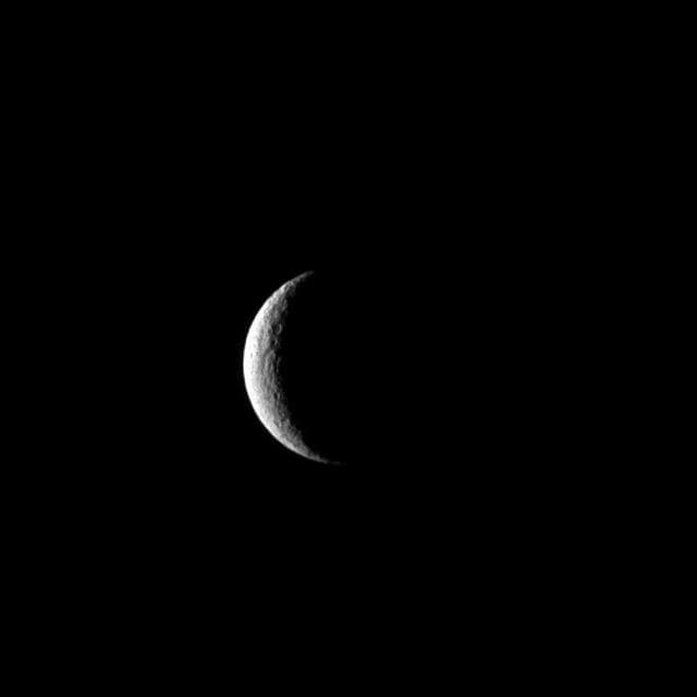 NASA image: Crescent Rhea