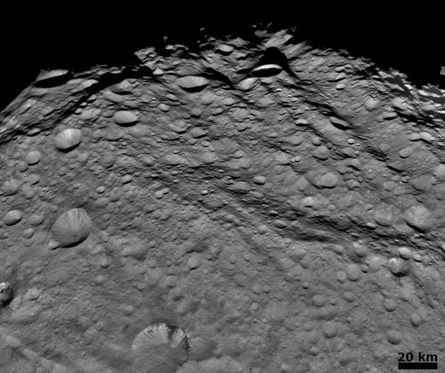 NASA image: Densely Cratered Terrain Near the Terminator