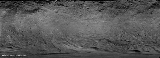 NASA image: Map of Vesta Equatorial Latitudes and Southern Hemisphere