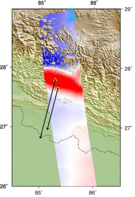 NASA image: Radar Shows Kathmandu Area Uplifted 5 Feet by Gorkha, Nepal Earthquake
