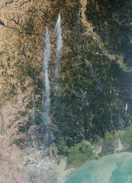 NASA image: NASA MISR Sees Wind-Whipped Fires in East Texas