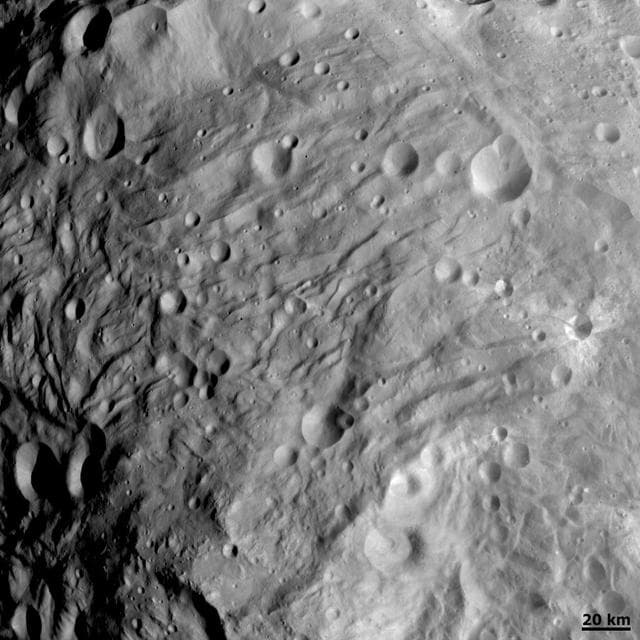 NASA image: Wrinkled Terrain at Vesta South Pole