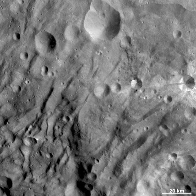 NASA image: Groovy Terrain at Vesta South Pole