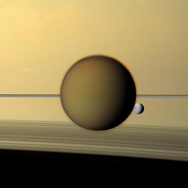 NASA image: Titan and Dione