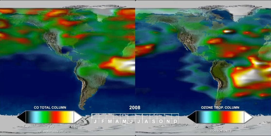 NASA image: Annual Variation in Global CO and O3