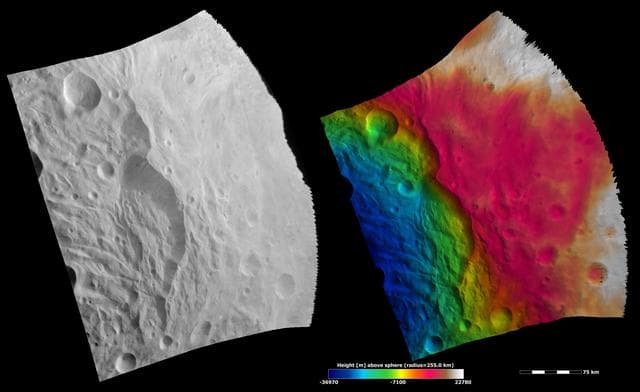 NASA image: Topography of a Scarp and Hummocky Terrain