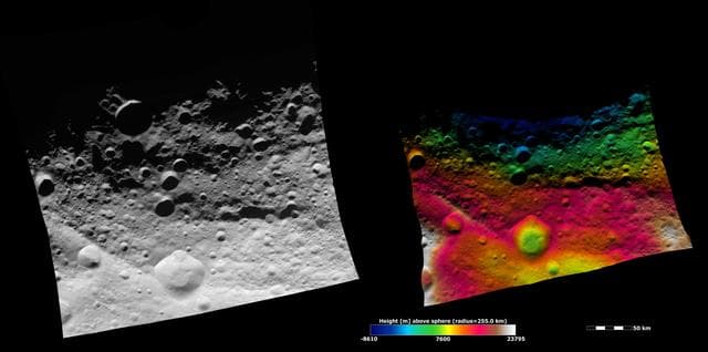 NASA image: Topography of Vesta Equatorial Region I