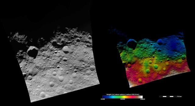 NASA image: Topography of Vesta Equatorial Region II