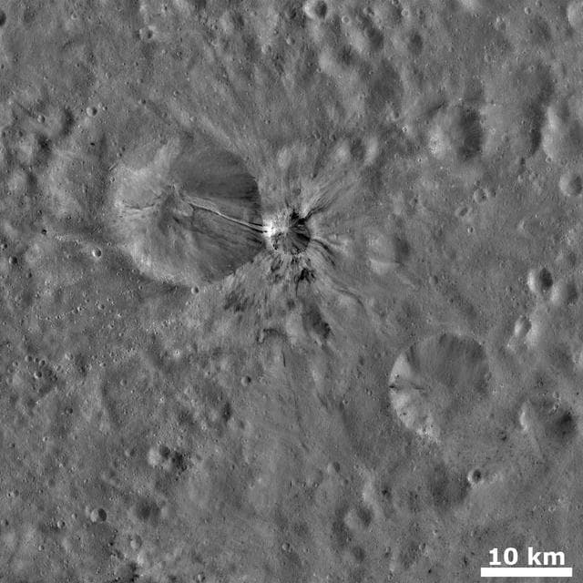 NASA image: Fresh Crater with Bright and Dark Rays
