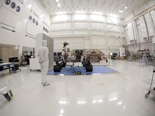 NASA image: Fish-eye View of NASA Curiosity Rover and its Powered Descent Vehicle