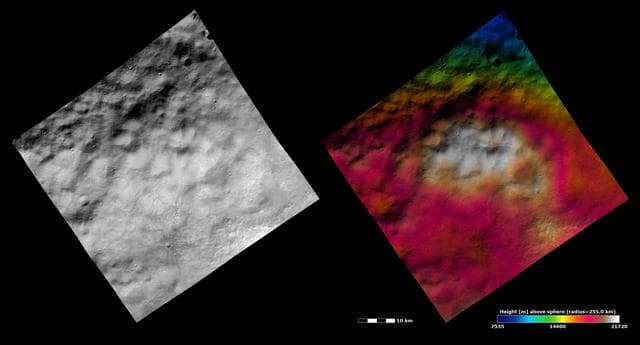 NASA image: Topography and Albedo Image of Hummocky-mantled Terrain on Vesta
