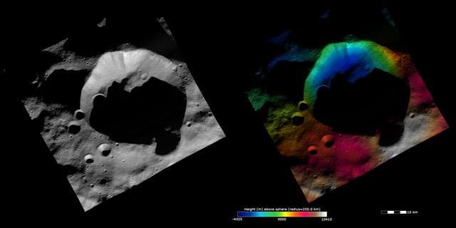 NASA image: Topography and Albedo Image of Bellicia Crater