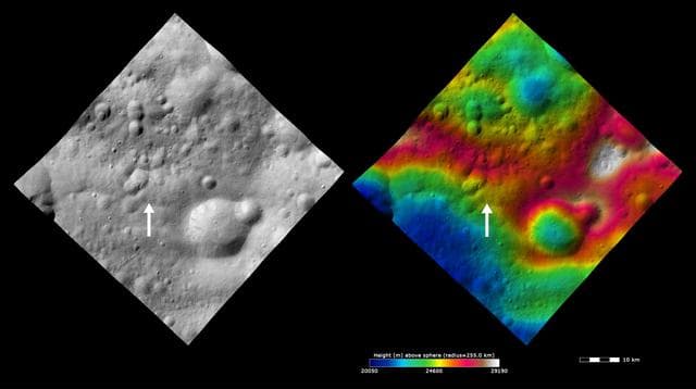 NASA image: Topography and Albedo Image of Claudia Crater