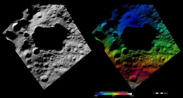 NASA image: Topography and Albedo Image of Domitia Crater