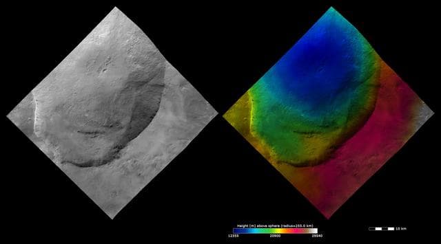 NASA image: Topography and Albedo Image of Marcia Crater