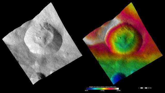 NASA image: Topography and Albedo Image of Pinaria Crater
