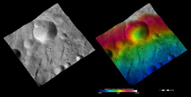 NASA image: Topography and Albedo Image of Urbinia Crater