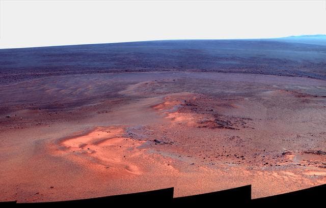 NASA image: Opportunity Eighth Anniversary View From Greeley Haven False Color