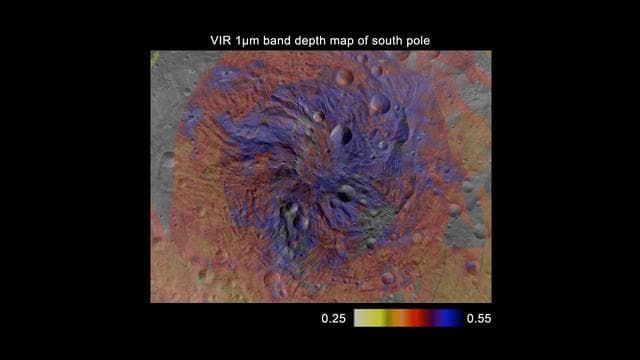 NASA image: Pyroxene Map of Vesta South Pole