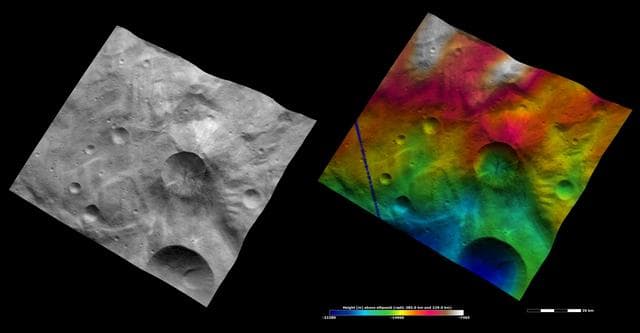 NASA image: Apparent Brightness and Topography Images of Antonia Crater