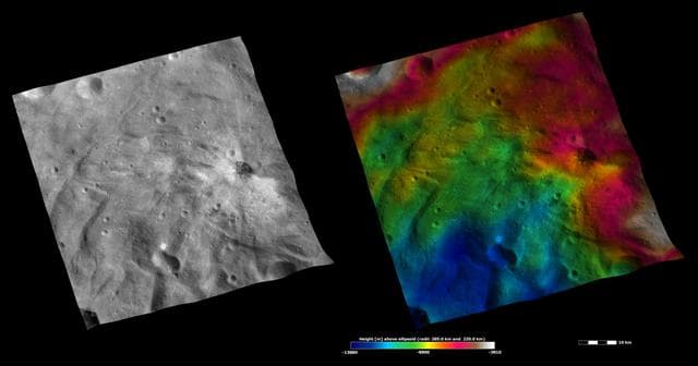 NASA image: Apparent Brightness and Topography Images of Justina Crater
