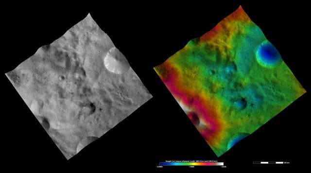NASA image: Apparent Brightness and Topography Images of Laelia Crater