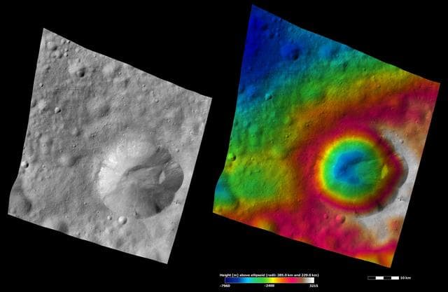 NASA image: Apparent Brightness and Topography Images of Octavia Crater