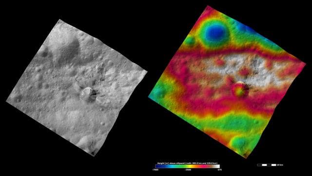 NASA image: Rubria Crater, Apparent Brightness and Topography Images