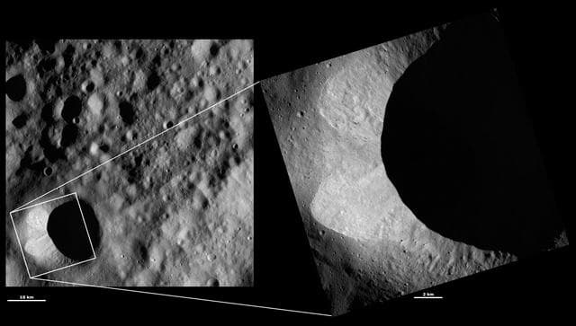 NASA image: HAMO and LAMO Images of Scantia Crater