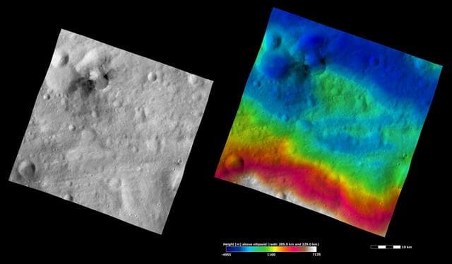 NASA image: Occia Crater, Apparent Brightness and Topography Images