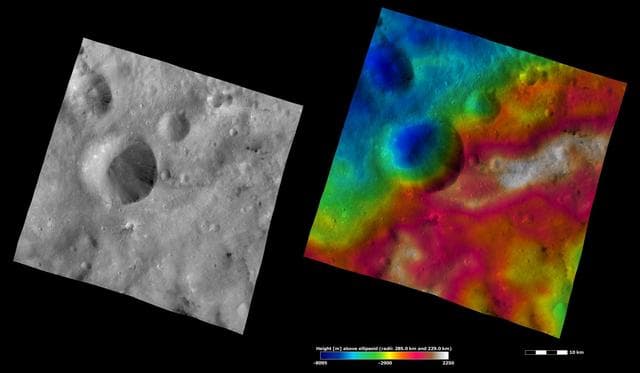 NASA image: Serena Crater, Apparent Brightness and Topography Images