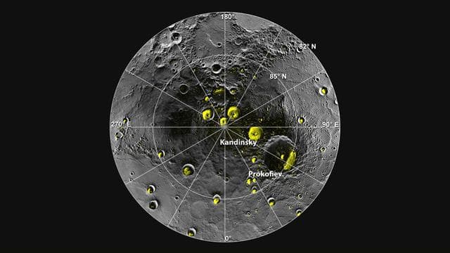 NASA image: Radar Bright Deposits in Mercury Polar Craters