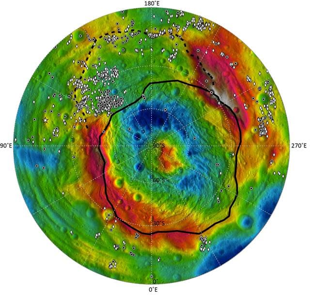 NASA image: Distribution of Vesta Dark Materials, Southern View