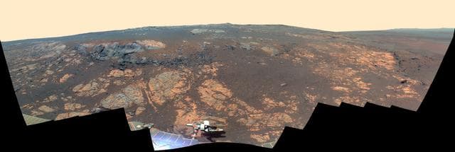 NASA image: Matijevic Hill Panorama for Rover Ninth Anniversary False Color