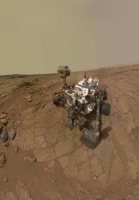 NASA image: Curiosity Rover Self Portrait at John Klein Drilling Site, Cropped