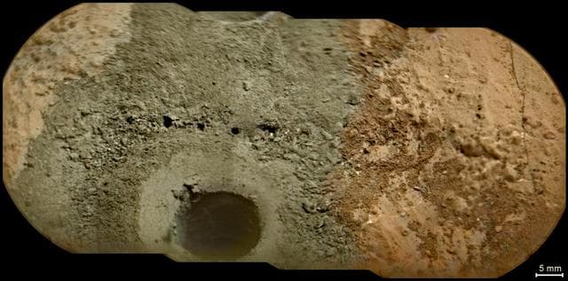 NASA image: Laser Hits on Martian Drill Tailings