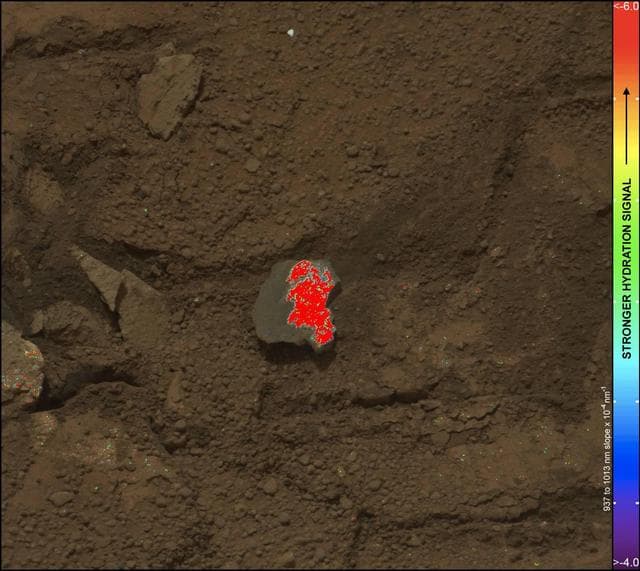 NASA image: Hydration Map, Based on Mastcam Spectra, for broken rock Tintina