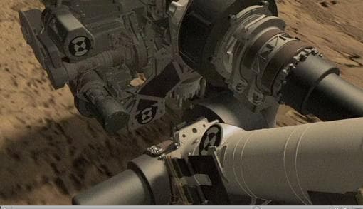 NASA image: Simulation of Curiosity Rover Drilling into Martian Bedrock
