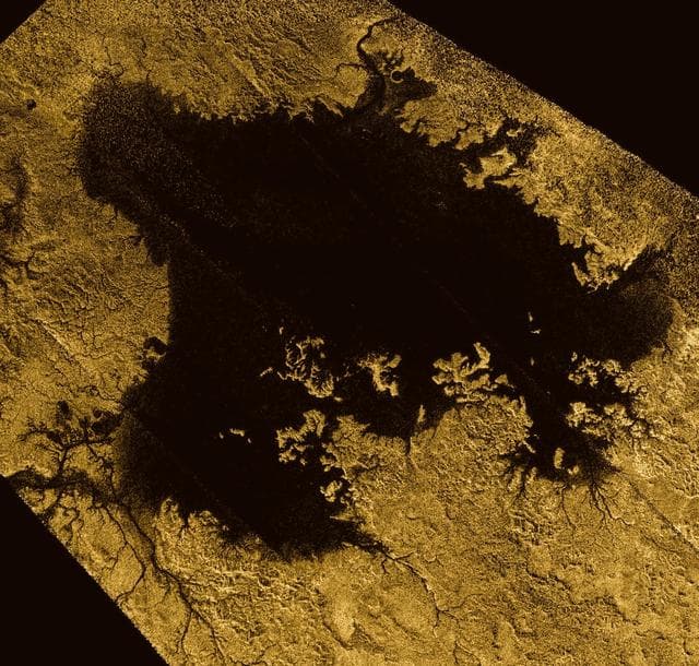 NASA image: Vast Ligeia Mare in False Color