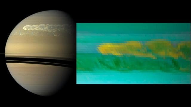 NASA image: Two Looks at the Turbulent Saturn Storm