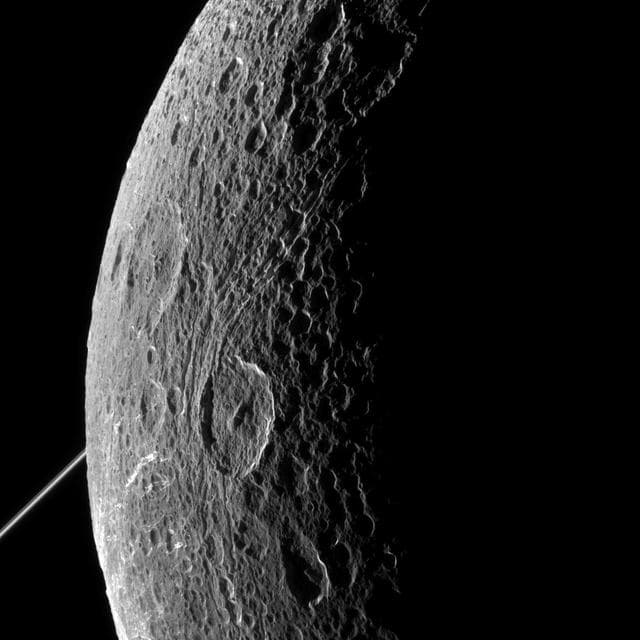 NASA image: Dione Craggy Surface