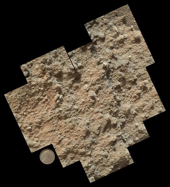 NASA image: Pebbly Sandstone Conglomerate Rock at Curiosity Waypoint 1
