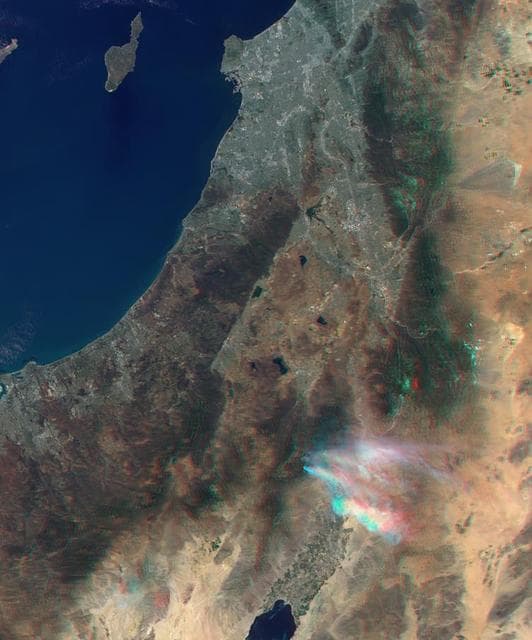 NASA image: NASA MISR Instrument Captures Stereo View of Mountain Fire Near Idyllwild, Calif.