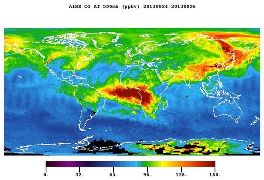 NASA image: NASA Aqua Spacecraft Images Pollution from California Rim Fire