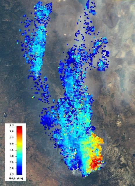 NASA image: NASA Terra Spacecraft Measures Height of California Rim Fire Smoke Plumes