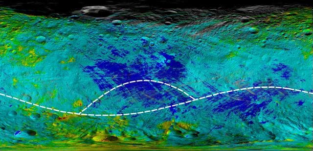 NASA image: Map of Rock Properties at Giant Asteroid Vesta