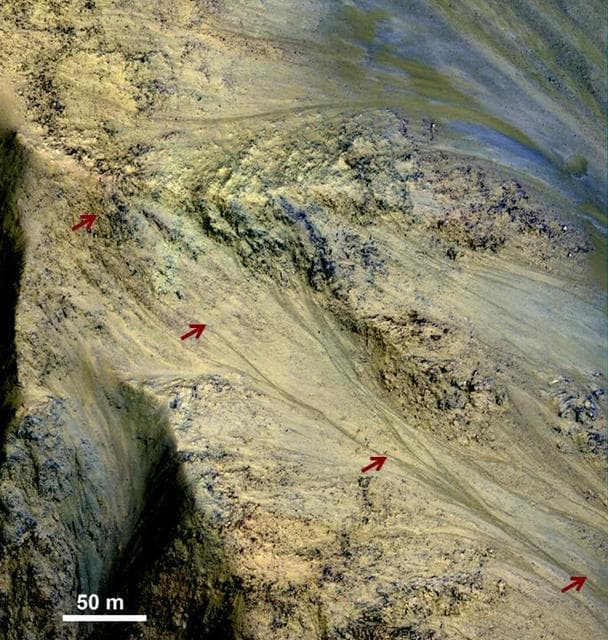 NASA image: Long, Recurring Linear Marking on Martian Slope