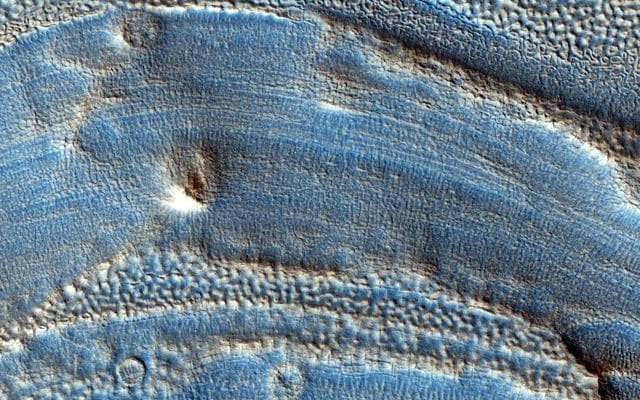 NASA image: Ice Deposition and Loss in an Impact Crater in Utopia Basin