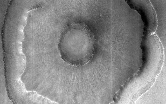 NASA image: Crater with Trough in Utopia Rupes
